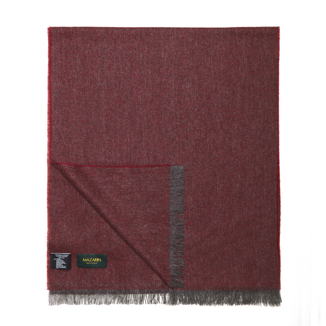Écharpe 100% Cachemire - Chevrons - Rouge & Gris