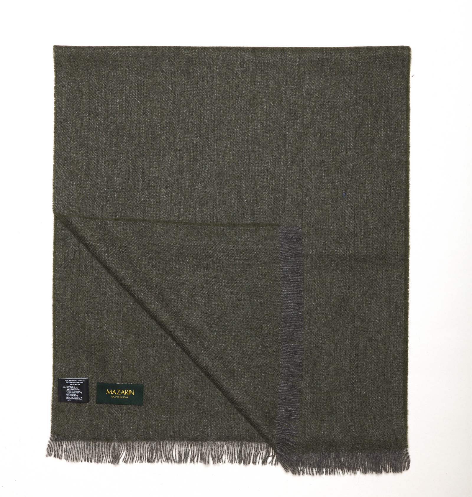 Charpe 100 Cachemire Chevrons Vert Gris