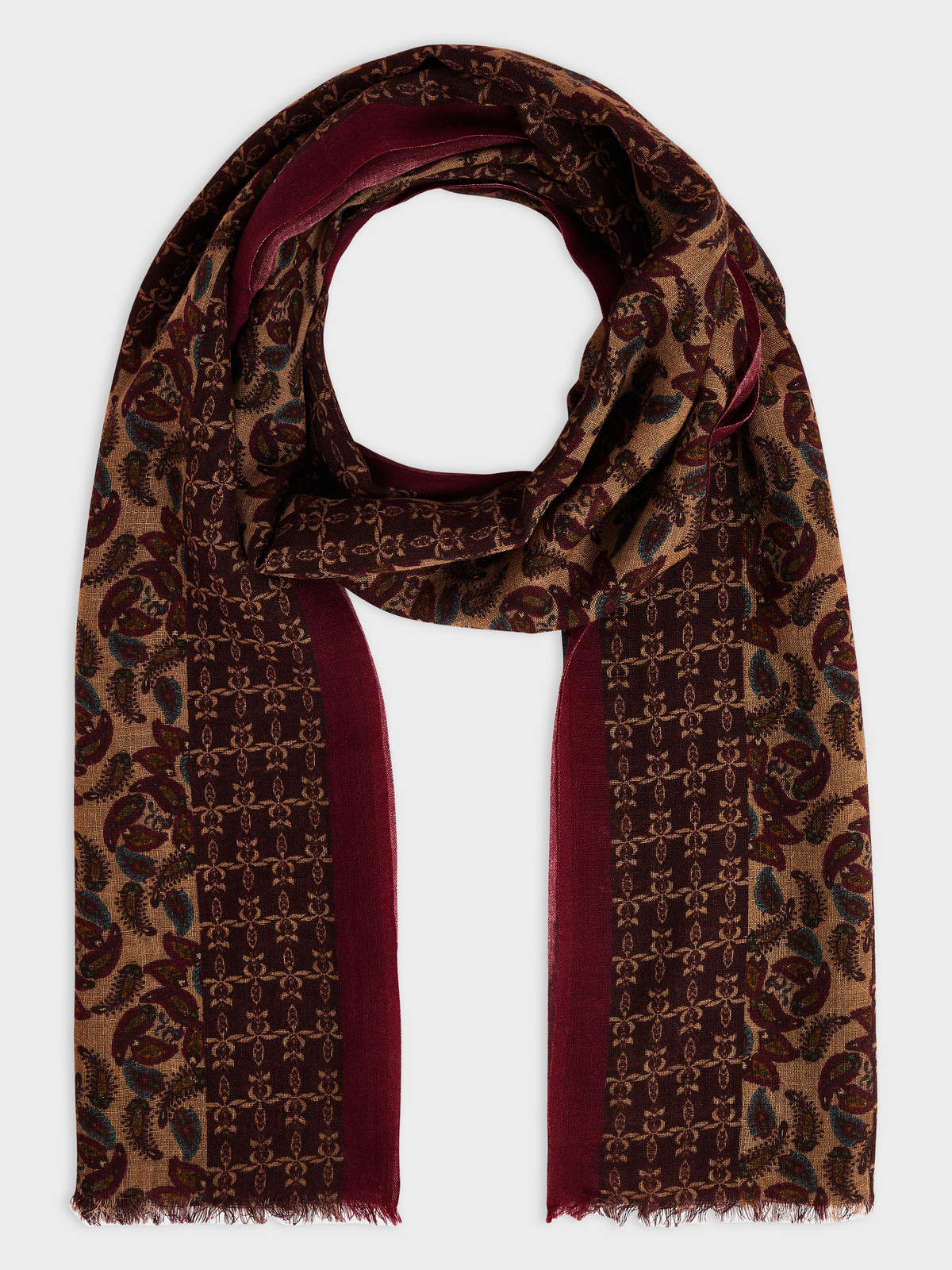 Echarpe En Laine M Rinos Bordeaux Motif