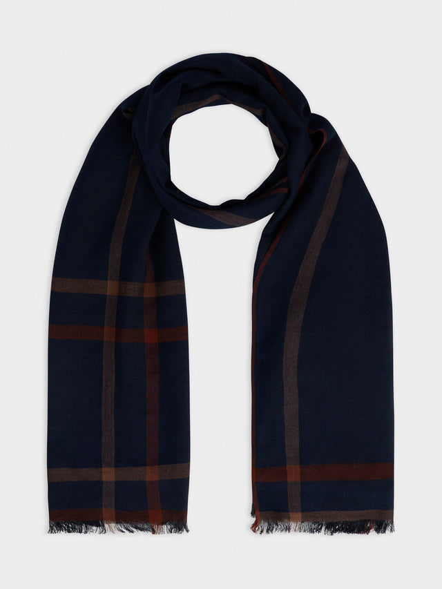 Echarpe bleu indigo à carreaux
