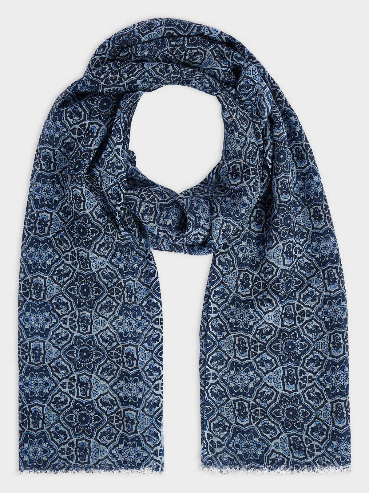 Echarpe En Laine Bleu Marine Motif