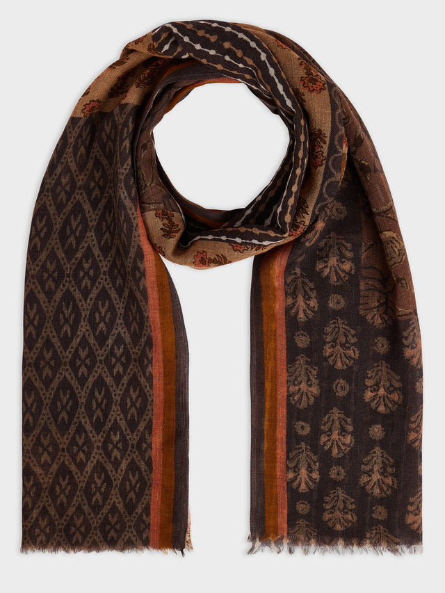Echarpe en laine Mérinos marron à motif