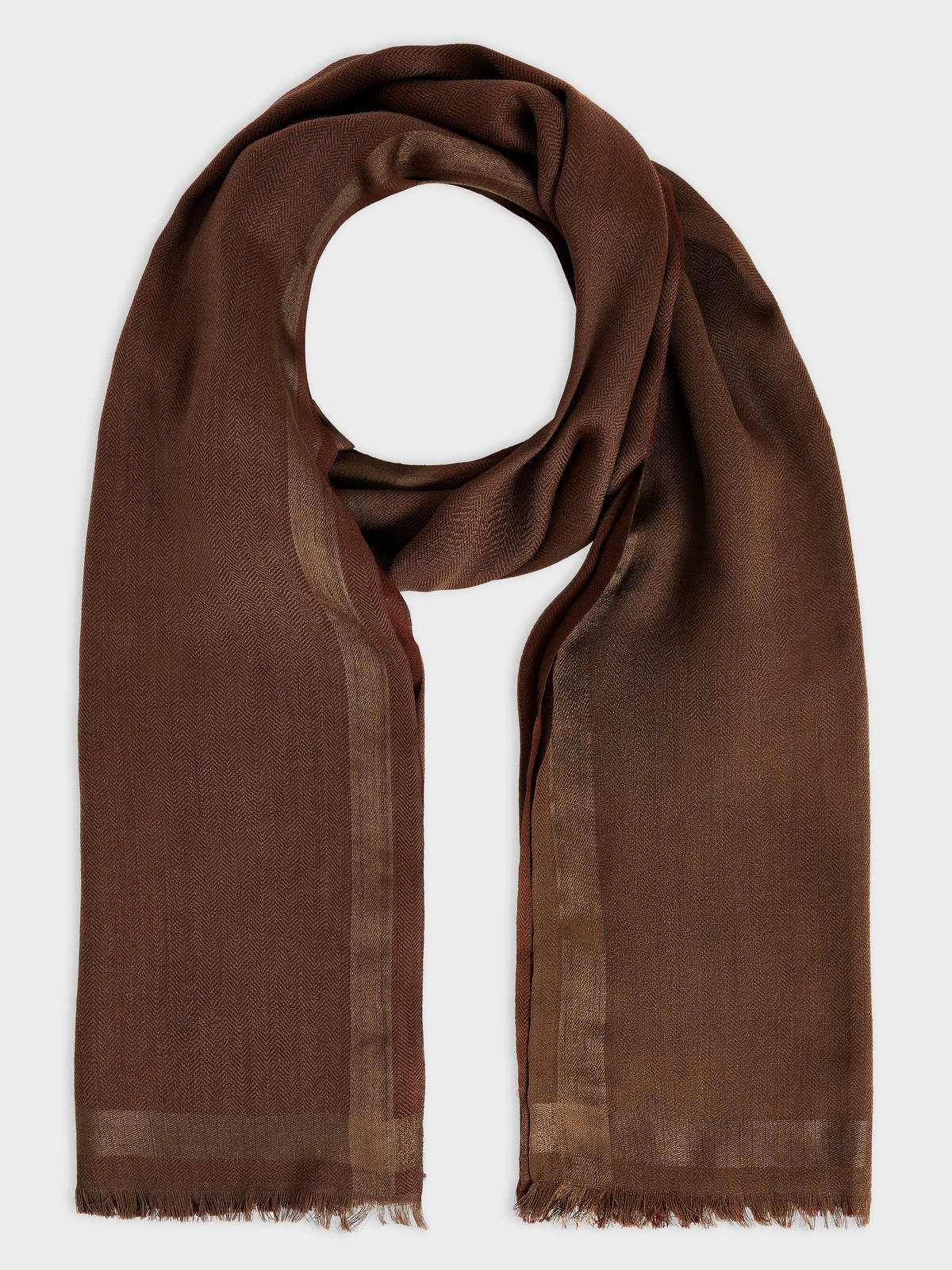 Echarpe En Laine Et Soie Marron Rayures