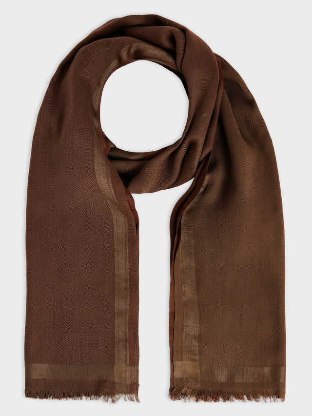 Echarpe en laine et soie marron à rayures