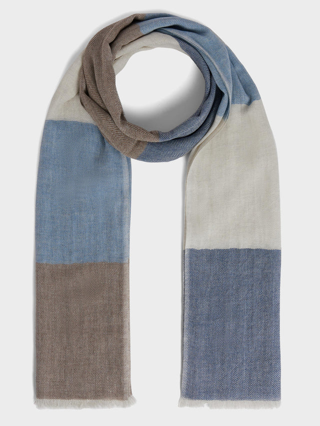 Echarpe en coton et lin à rayures bleu et marron