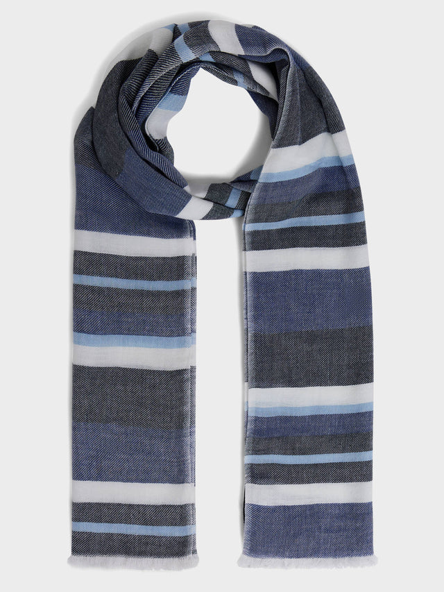 Echarpe en coton bleu indigo à rayures