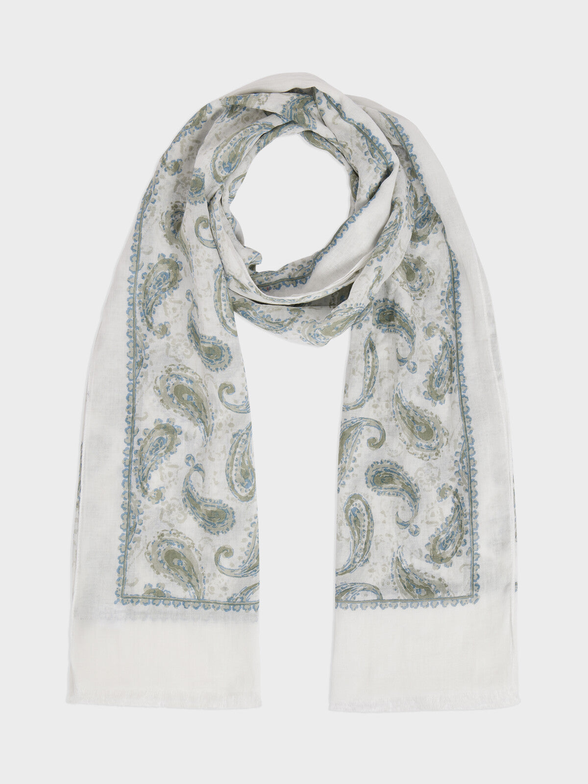 Echarpe En Coton Motif Cachemire Kaki Et Bleu