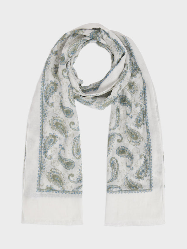 Echarpe en coton à motif cachemire kaki et bleu