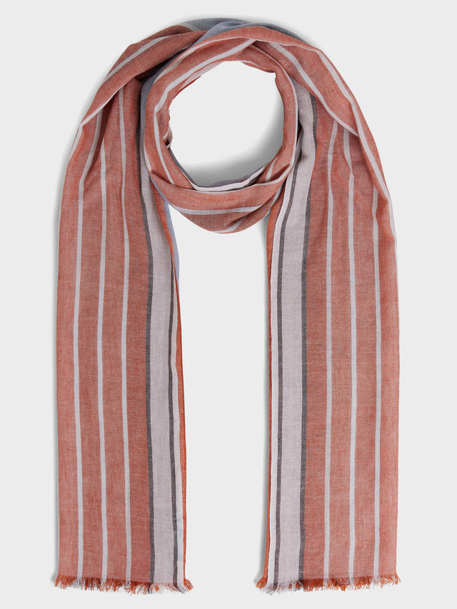 Echarpe en coton orange et bleu à rayures