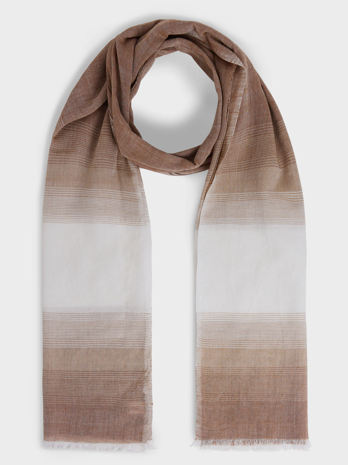 Echarpe En Coton Beige Rayures