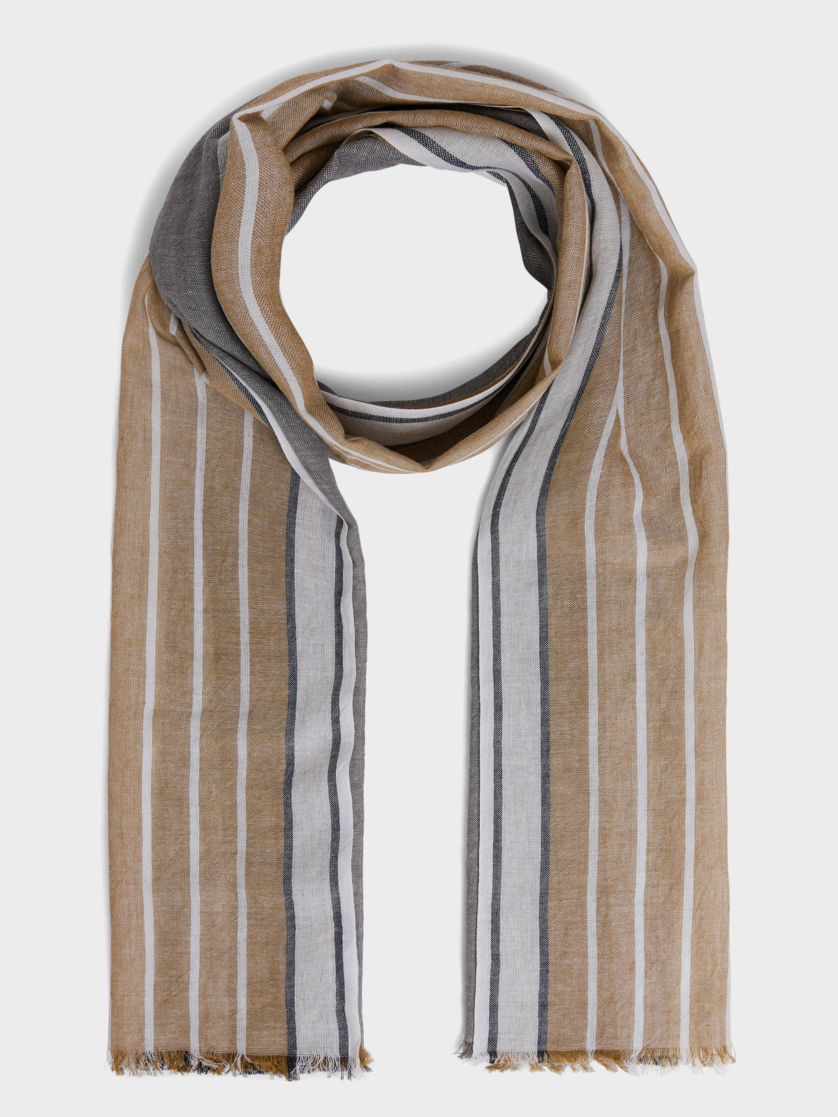 Echarpe En Coton Beige Et Bleu Rayures