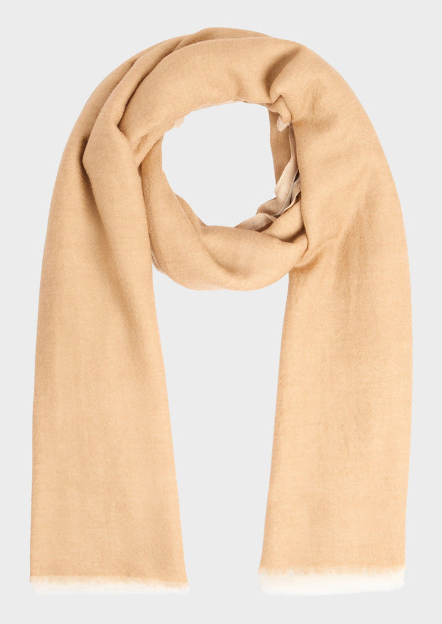 Echarpe en laine unie camel et écru