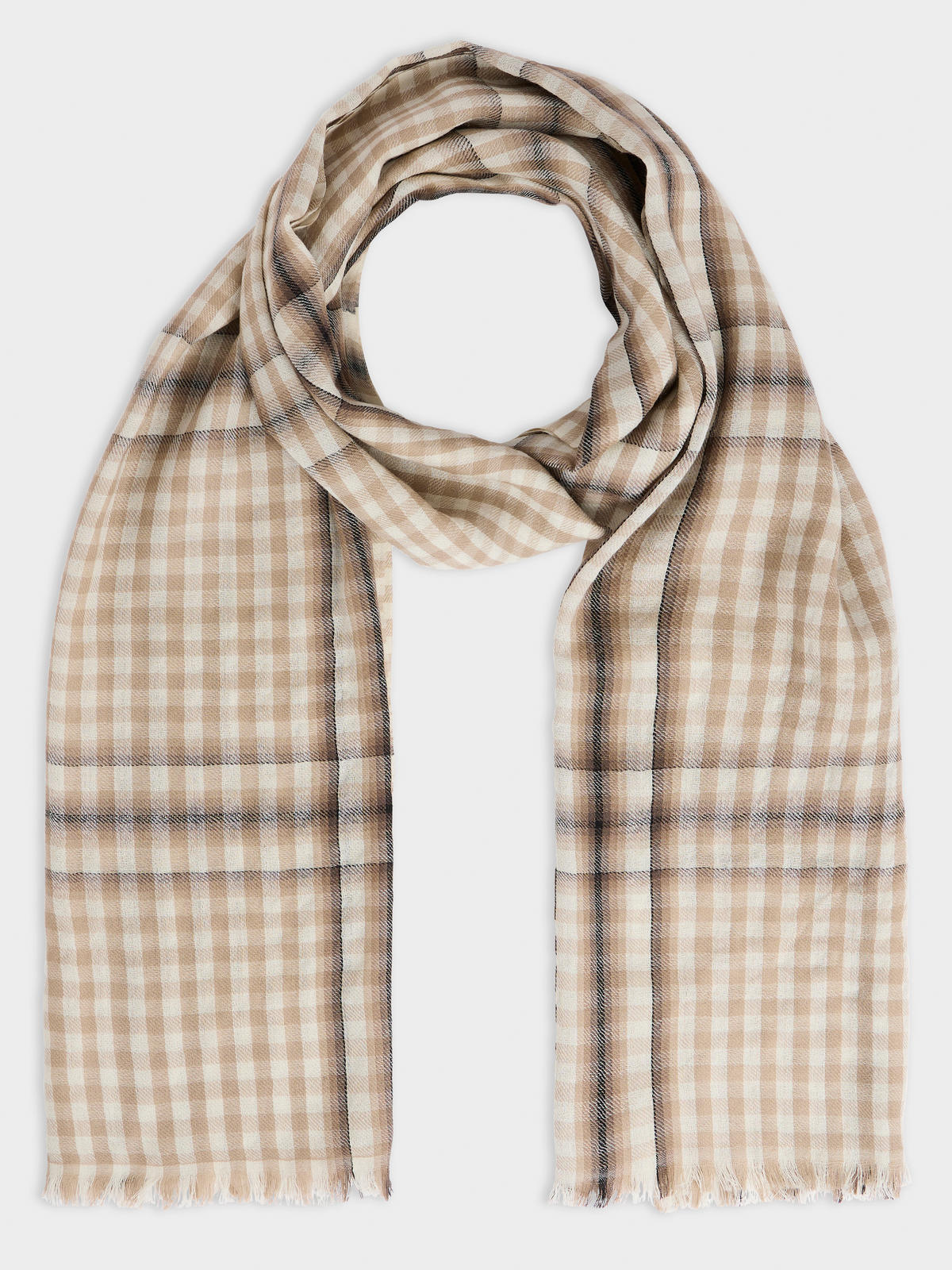 Echarpe En Laine Beige Carreaux