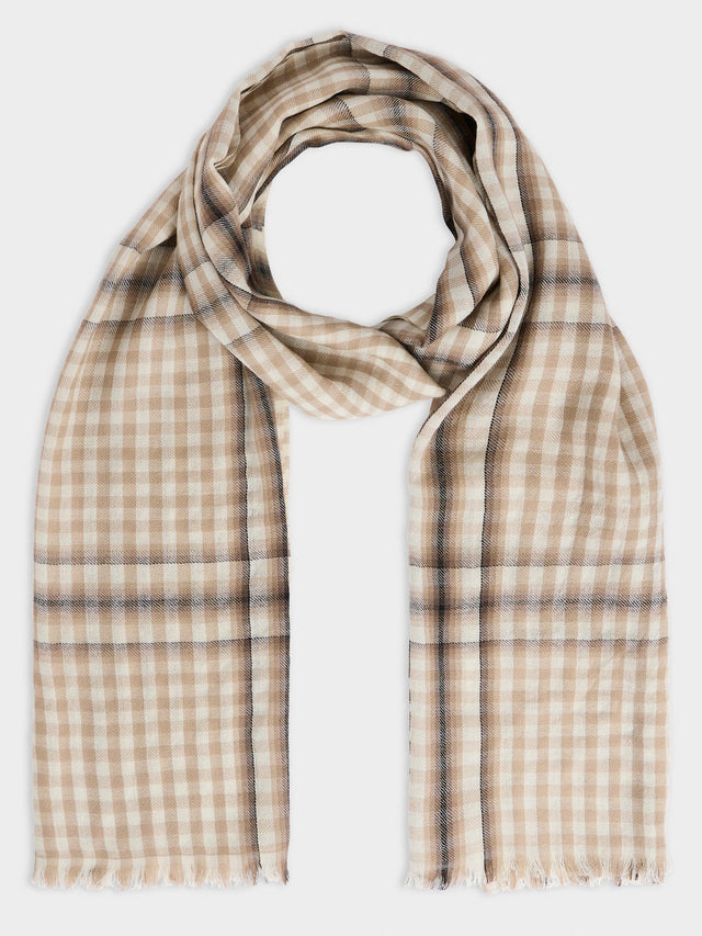 Echarpe en laine beige à carreaux