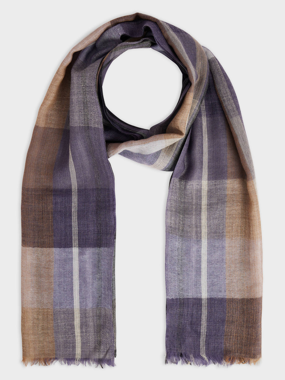 Echarpe En Laine Bleu Ciel Et Beige Carreaux