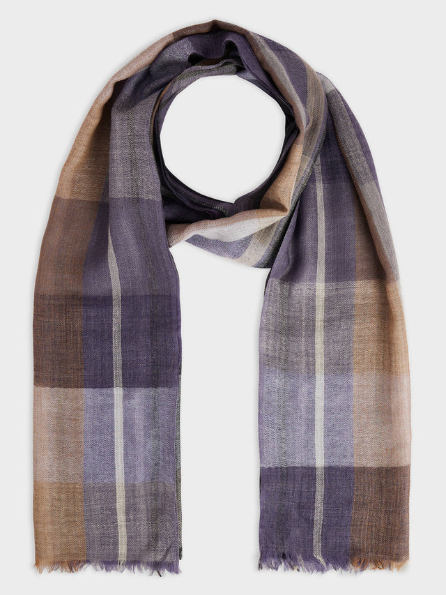 Echarpe en laine bleu ciel et beige à carreaux