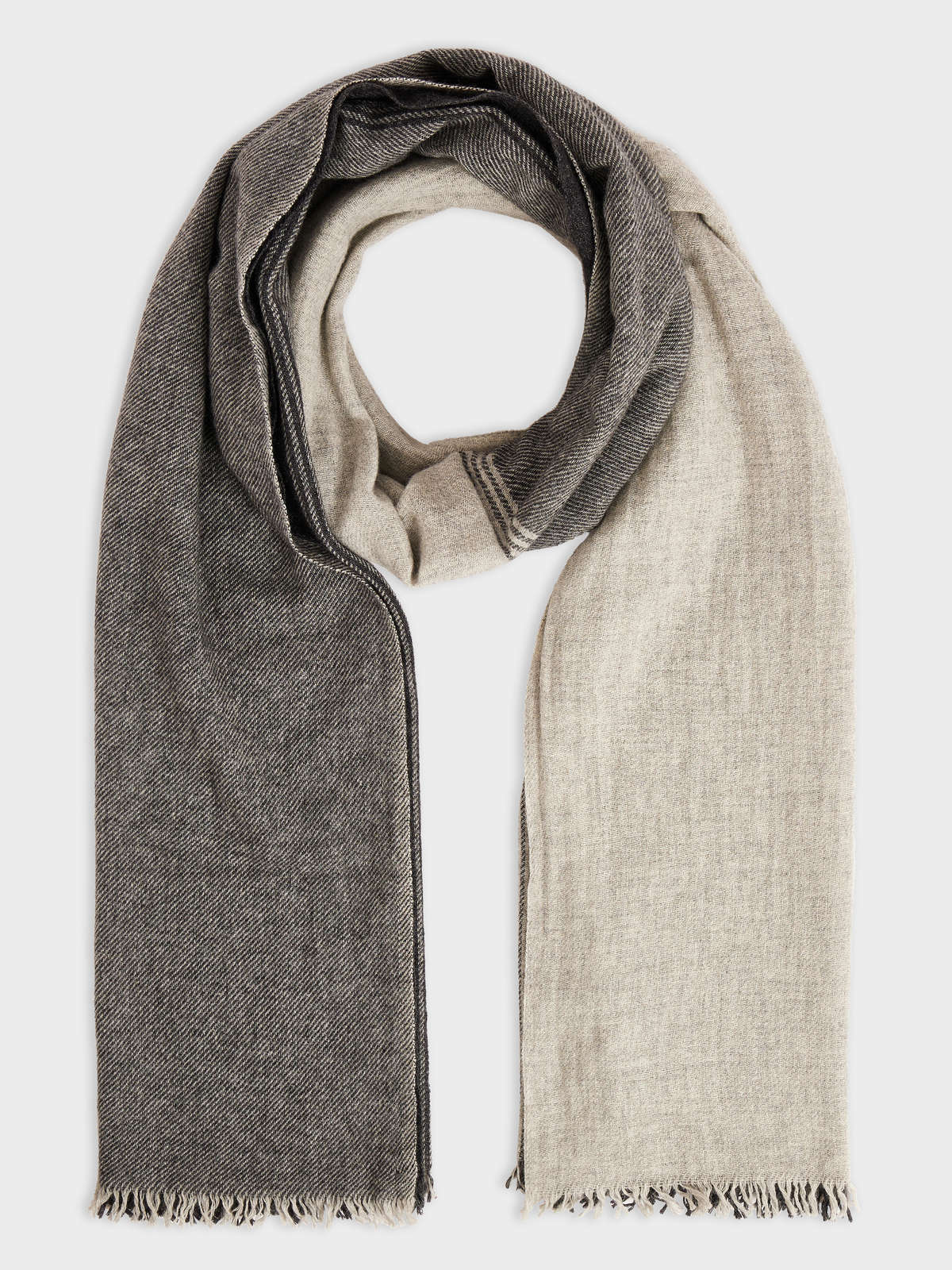 Echarpe En Laine M Lang E Gris Et Cru Rayures