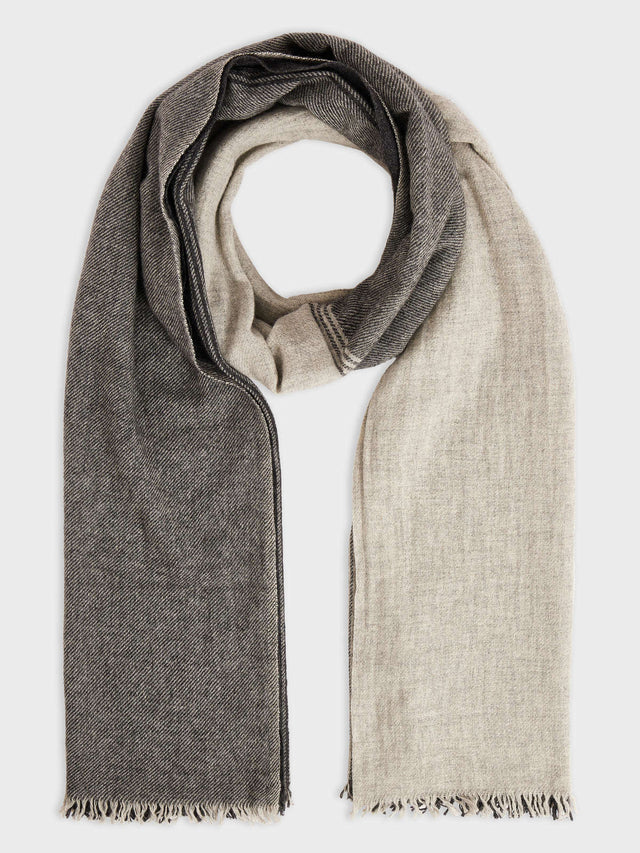 Echarpe en laine mélangée gris et écru à rayures