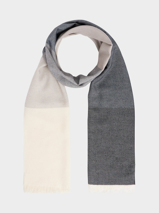Echarpe en coton à rayures gris, écru et bleu