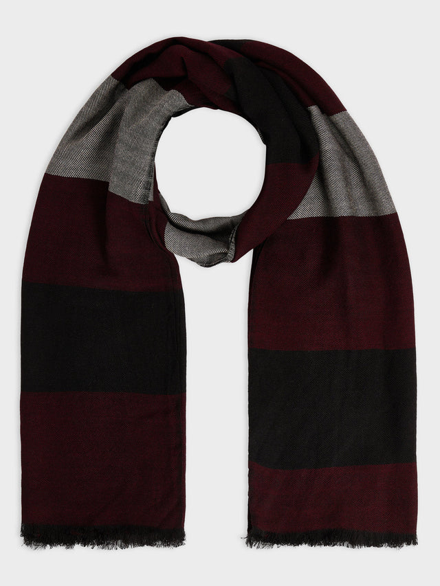 Echarpe à rayures bordeaux, gris et noir