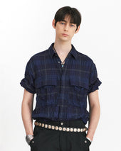 Army Field Half Shirts Multi Blue Check