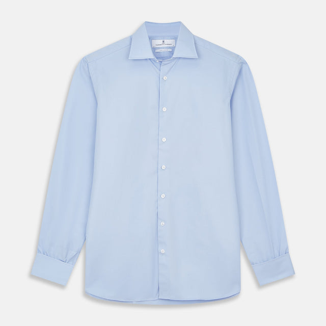 Tailored Fit Pale Blue Cotton Shirt with Kent Collar and Double Cuffs