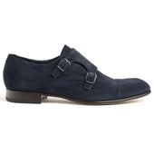 Eddy Double Buckle Monk Shoe in Oceano Suede