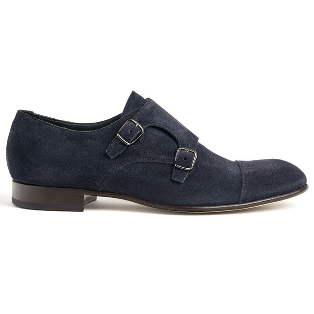 Eddy Double Buckle Monk Shoe in Oceano Suede