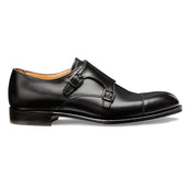 Edmund Double Buckle Monk Shoe in Black Calf Leather