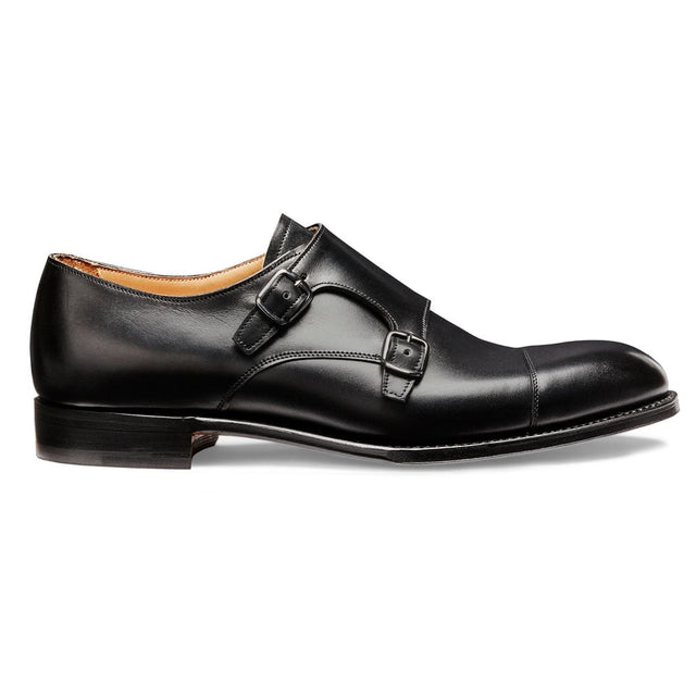 Edmund Double Buckle Monk Shoe in Black Calf Leather