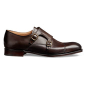 Edmund Double Buckle Monk Shoe in Mocha Calf Leather