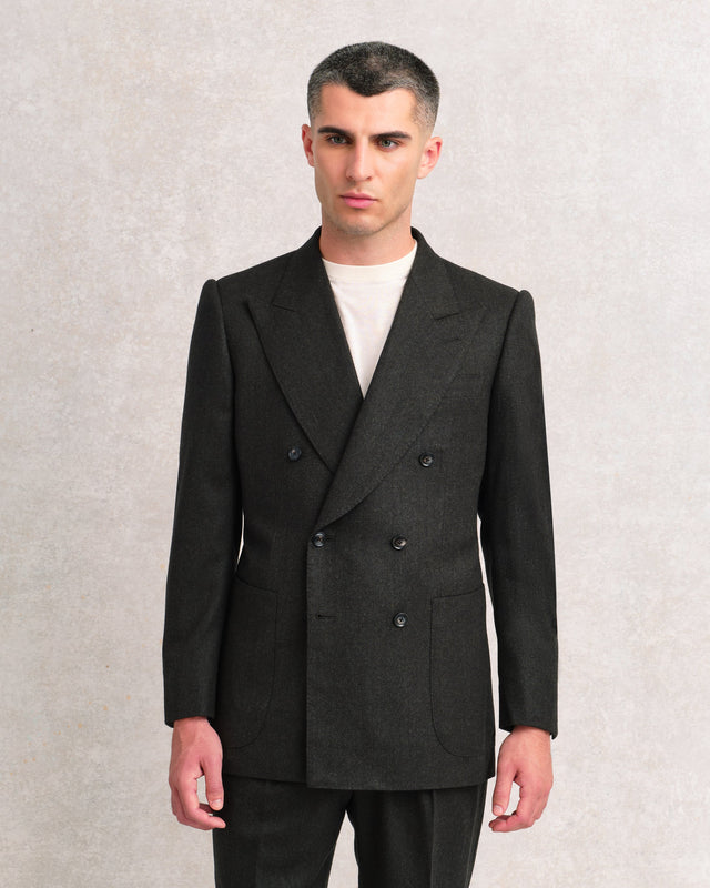 Dark Green Flannel Double Breasted Jacket