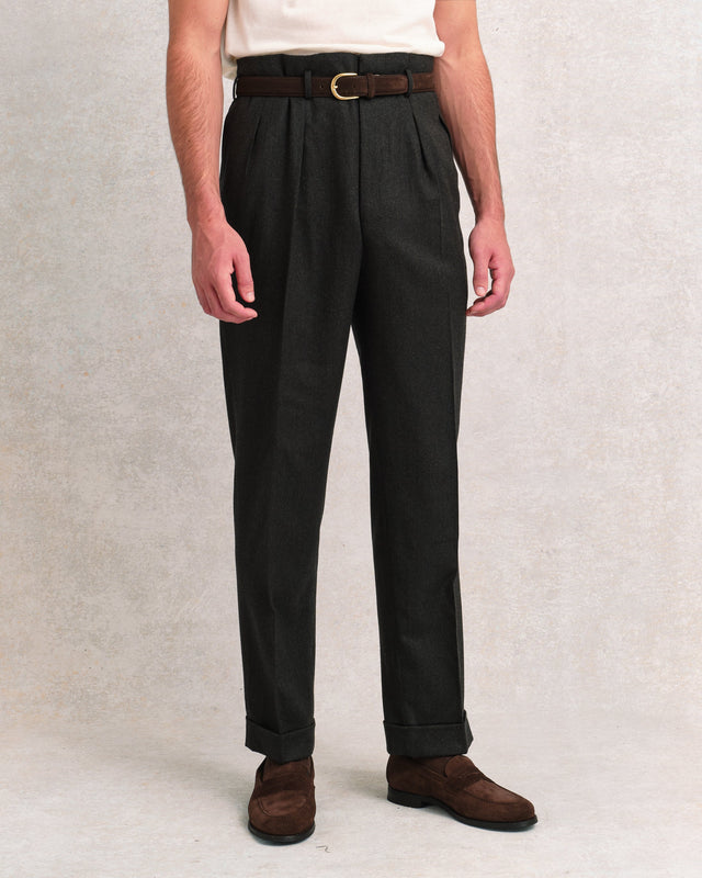 Dark Green Flannel Hollywood Trousers