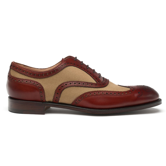 Edwin Two Tone Oxford Brogue in Dark Leaf Calf/Sand Canvas