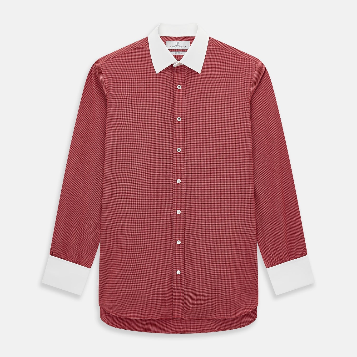 Dark Red Pin Check Shirt With Contrast T A Collar And Cuffs