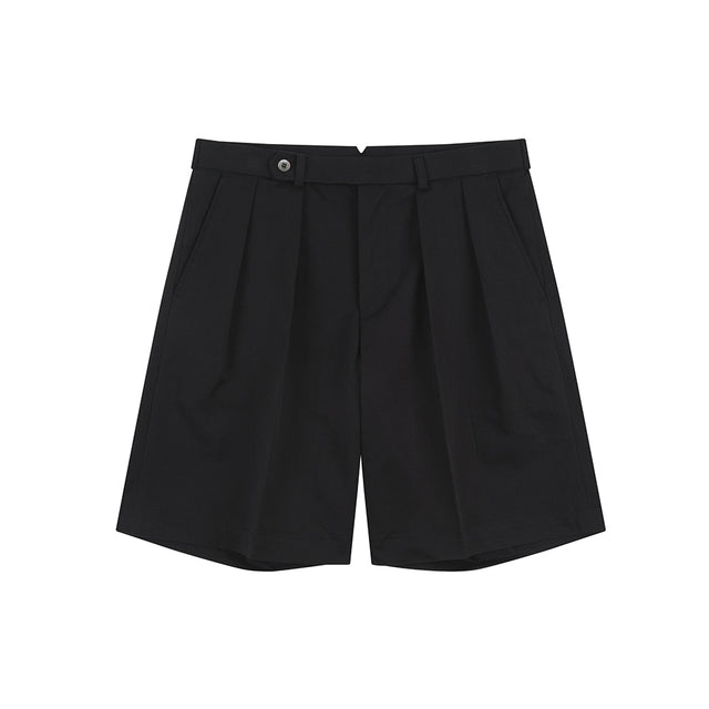 Essential Cotton 2-Pleated Chino Shorts (Black)