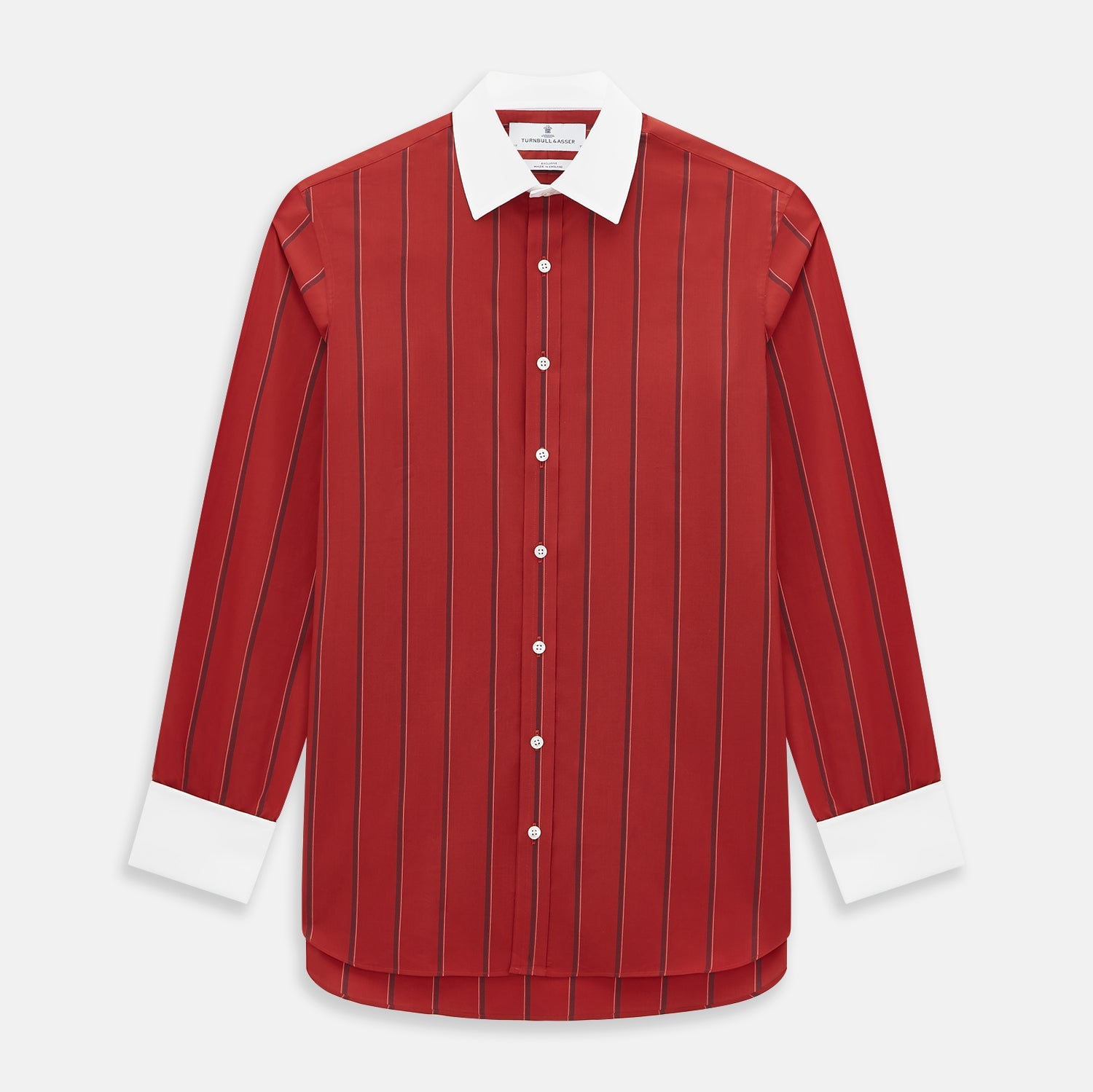 Dark Red Track Stripe Shirt With Contrast T A Collar And Cuffs