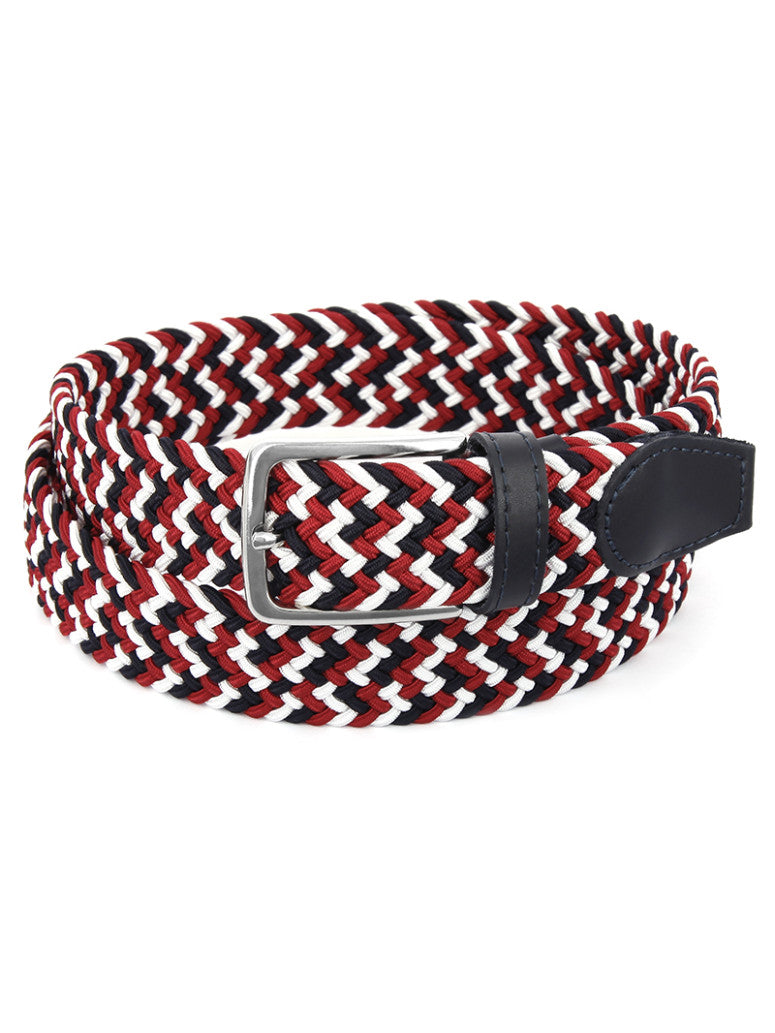 Elastic Braided Belt In White Red Rob Iii