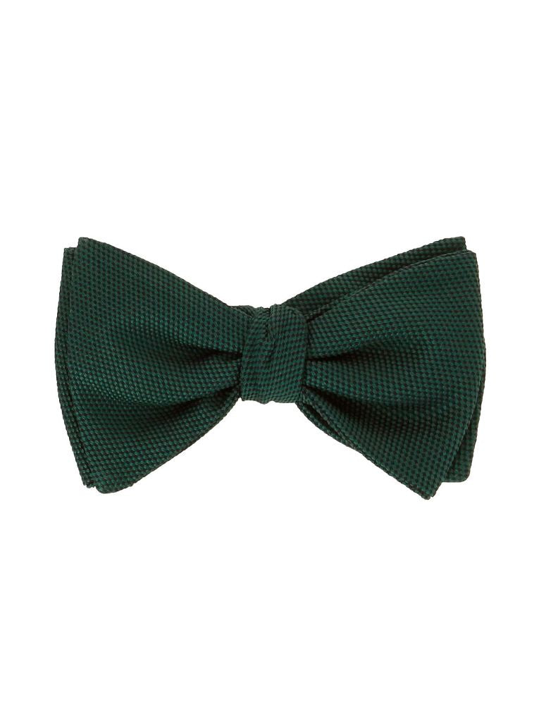 English Green Bow Tie In Basket Weave Silk