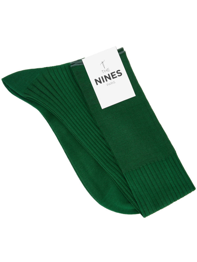 English green cotton lisle knee socks fine ribbed