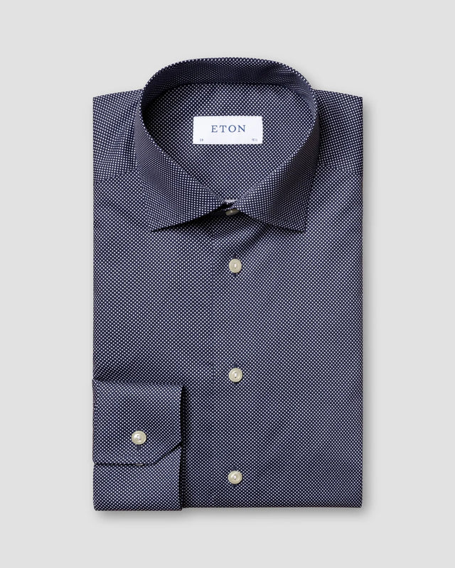 Dunkelblaues Signature-Twill-Hemd mit klassischem Eton-Punktemuster - Eton