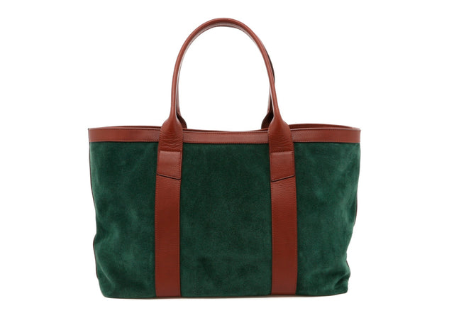 Large Working Tote - Evergreen/Chestnut Trim - Suede