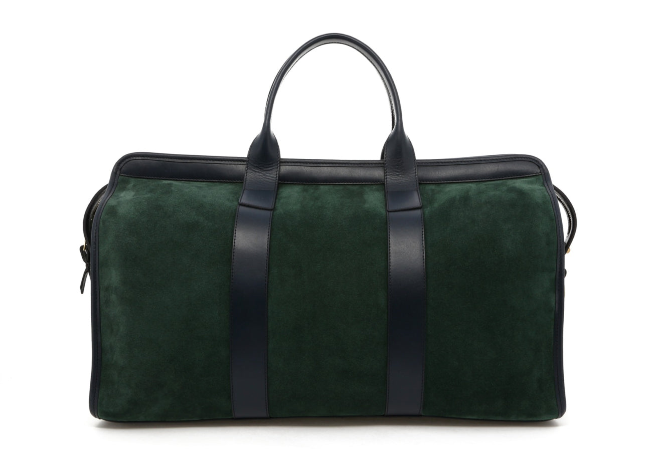 Signature Travel Duffle - Evergreen/Navy Belting Trim - Suede- Grey Cordura Interior