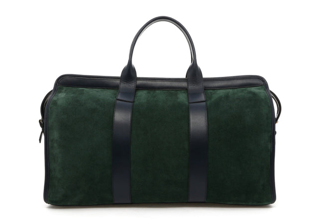 Signature Travel Duffle - Evergreen/Navy Belting Trim - Suede- Grey Cordura Interior