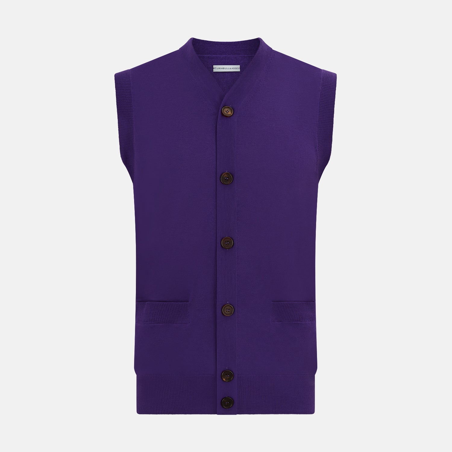 Purple Fine Merino V Neck Sleeveless Cardigan