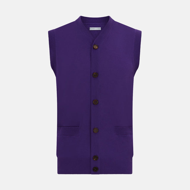 Purple Fine Merino V-Neck Sleeveless Cardigan