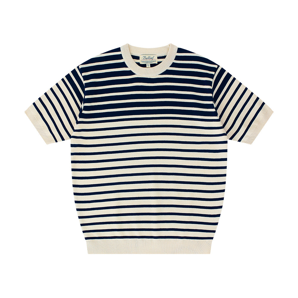Essential knit round neck (Navy/ivory)