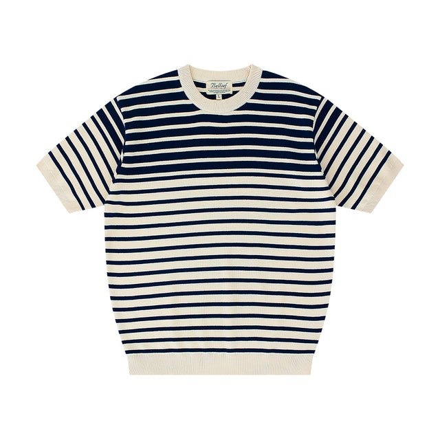 Essential knit round neck (Navy/ivory)