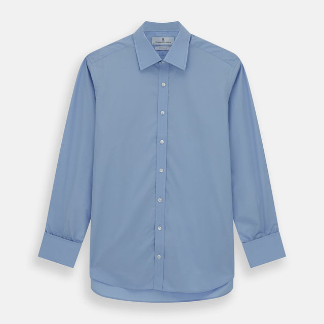 Blue Cotton Shirt with T&amp;A Collar and Double Cuffs