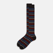 Dark Striped Merino Wool Long Socks